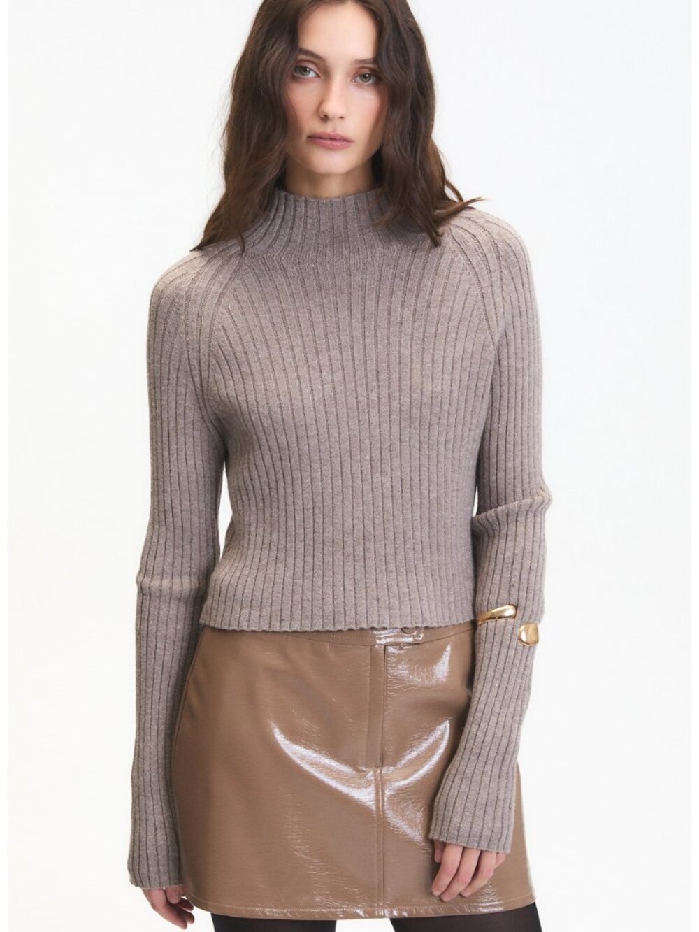 NWT Deluc Randy Rib Crop Sweater M in Mink